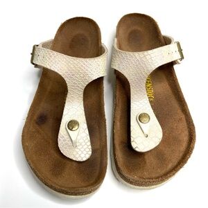 Birkenstock Iridescent White Snake-Print Thong Sandals